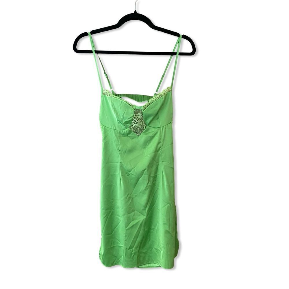 NWT Superdown Ava green mini dress satin slip lingerie strappy Revolve S - Picture 5 of 9